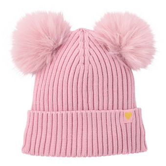 Gebreide muts voor meisjes met twee pompons