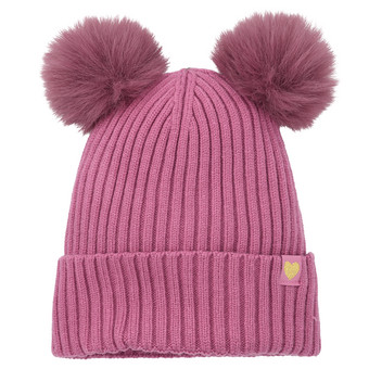 Gebreide muts voor meisjes met twee pompons