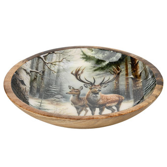 Große Holzschale mit Waldtier-Motiv