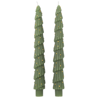 2 Tannenbaum-Stabkerzen mit Glitzer